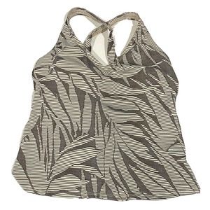 2 Bamboo Womens Brown Ivory Tropical Palms Tankini Swimsuit Top Size M
